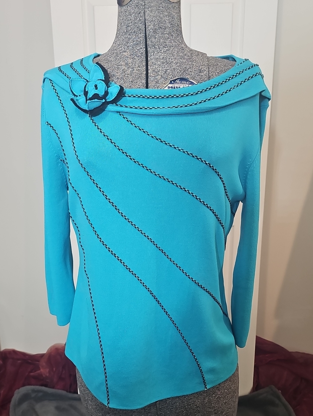 Vintage Once Again Turquoise Blue Asymmetrical Embellished Top Size L